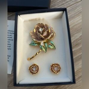 Vintage 1997 R.J Graziano Princess Diana England's Rose Brooch & Earrings